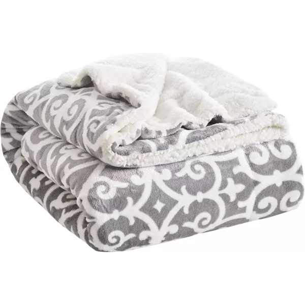 Comfort Spaces Ultra Soft and Cozy Sherpa Reversible Throw Blankets for Couch and Bed Plush Fleece Cozy Cover with Fuzzy Faux Fur 50 x 60 in Fair Isle GreyGrey Lattice