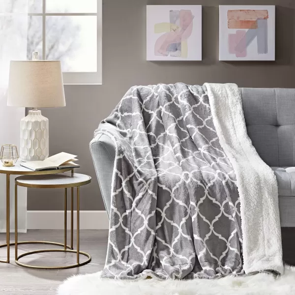 Comfort Spaces Ultra Soft and Cozy Sherpa Reversible Throw Blankets for Couch and Bed Plush Fleece Cozy Cover with Fuzzy Faux Fur 50 x 60 in Fair Isle GreyGrey Ogee