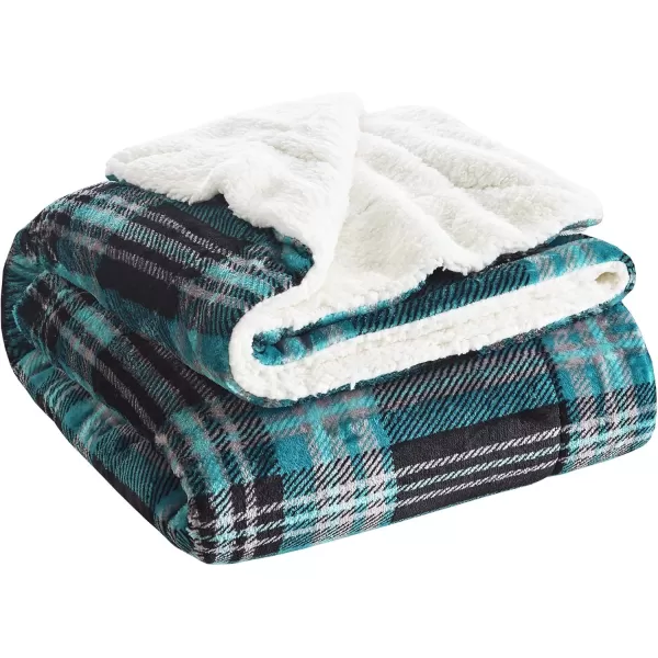 Comfort Spaces Ultra Soft and Cozy Sherpa Reversible Throw Blankets for Couch and Bed Plush Fleece Cozy Cover with Fuzzy Faux Fur 50 x 60 in Fair Isle GreyAqua Plaid