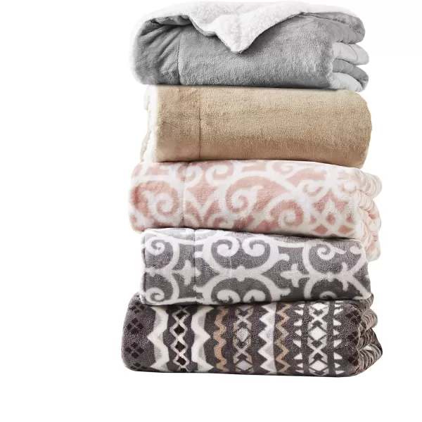 Comfort Spaces Ultra Soft and Cozy Sherpa Reversible Throw Blankets for Couch and Bed Plush Fleece Cozy Cover with Fuzzy Faux Fur 50 x 60 in Fair Isle GreyGrey Lattice
