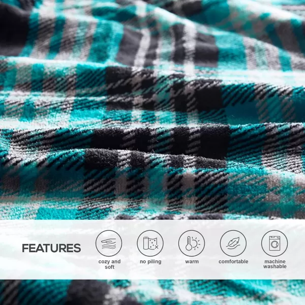 Comfort Spaces Ultra Soft and Cozy Sherpa Reversible Throw Blankets for Couch and Bed Plush Fleece Cozy Cover with Fuzzy Faux Fur 50 x 60 in Fair Isle GreyAqua Plaid