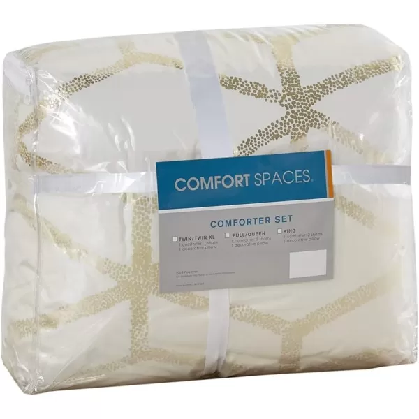 Comfort Spaces Vivian Comforter Set Ultra Soft All Season Lightweight Modern Geometric Glam Metallic Print Bedding Matching Sham Decorative Pillow FullQueen Geometric BlushGoldIvoryGold