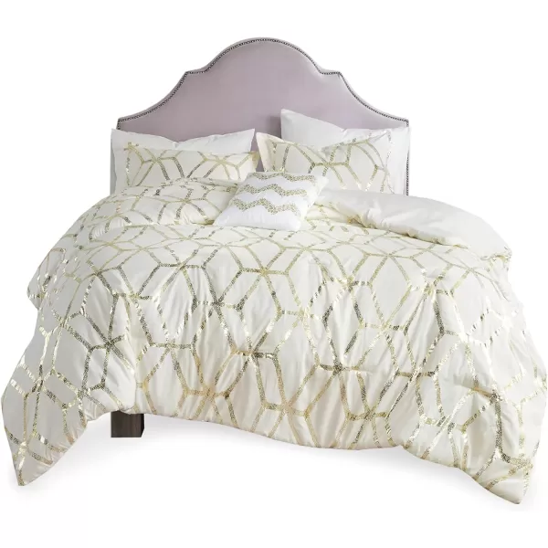 Comfort Spaces Vivian Comforter Set Ultra Soft All Season Lightweight Modern Geometric Glam Metallic Print Bedding Matching Sham Decorative Pillow FullQueen Geometric BlushGoldIvoryGold