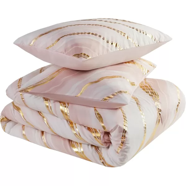 Comfort Spaces Vivian Comforter Set Ultra Soft All Season Lightweight Modern Geometric Glam Metallic Print Bedding Matching Sham Decorative Pillow FullQueen Geometric BlushGoldMarble Blush