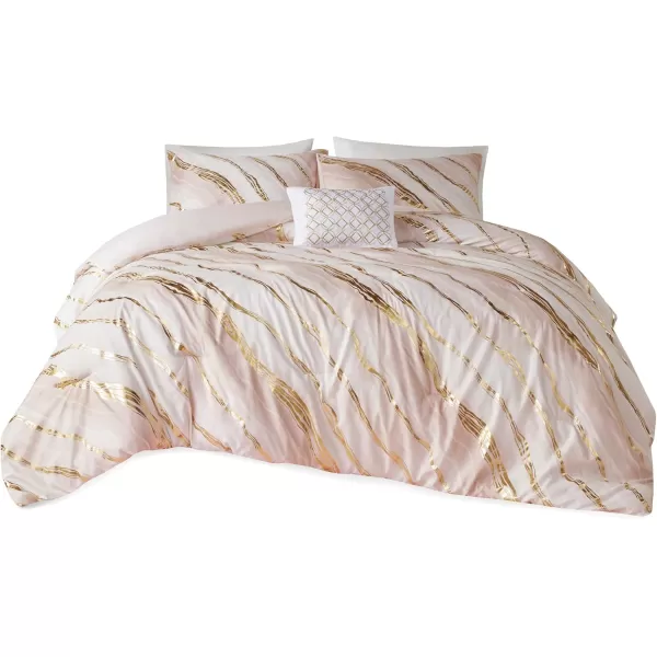 Comfort Spaces Vivian Comforter Set Ultra Soft All Season Lightweight Modern Geometric Glam Metallic Print Bedding Matching Sham Decorative Pillow FullQueen Geometric BlushGoldMarble Blush