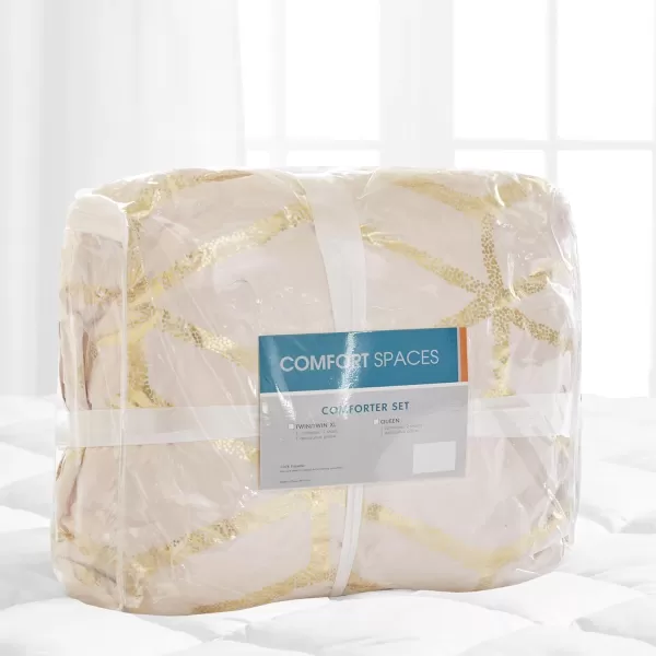 Comfort Spaces Vivian Comforter Set Ultra Soft All Season Lightweight Modern Geometric Glam Metallic Print Bedding Matching Sham Decorative Pillow FullQueen Geometric BlushGoldBlushGold