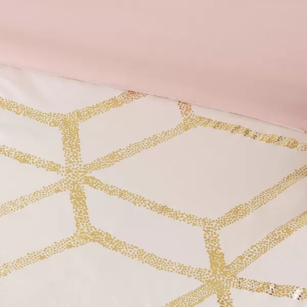 Comfort Spaces Vivian Comforter Set Ultra Soft All Season Lightweight Modern Geometric Glam Metallic Print Bedding Matching Sham Decorative Pillow FullQueen Geometric BlushGoldBlushGold