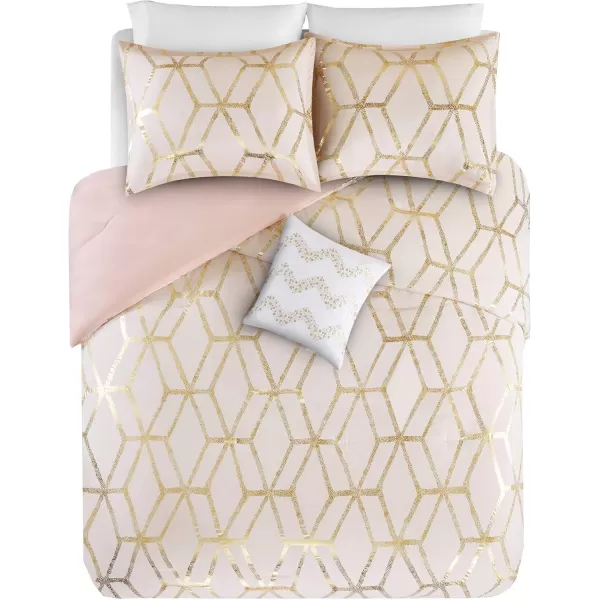 Comfort Spaces Vivian Comforter Set Ultra Soft All Season Lightweight Modern Geometric Glam Metallic Print Bedding Matching Sham Decorative Pillow FullQueen Geometric BlushGoldBlushGold