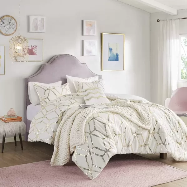 Comfort Spaces Vivian Comforter Set Ultra Soft All Season Lightweight Modern Geometric Glam Metallic Print Bedding Matching Sham Decorative Pillow FullQueen Geometric BlushGoldIvoryGold