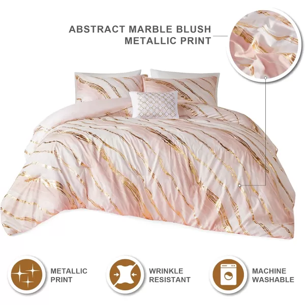 Comfort Spaces Vivian Comforter Set Ultra Soft All Season Lightweight Modern Geometric Glam Metallic Print Bedding Matching Sham Decorative Pillow FullQueen Geometric BlushGoldMarble Blush