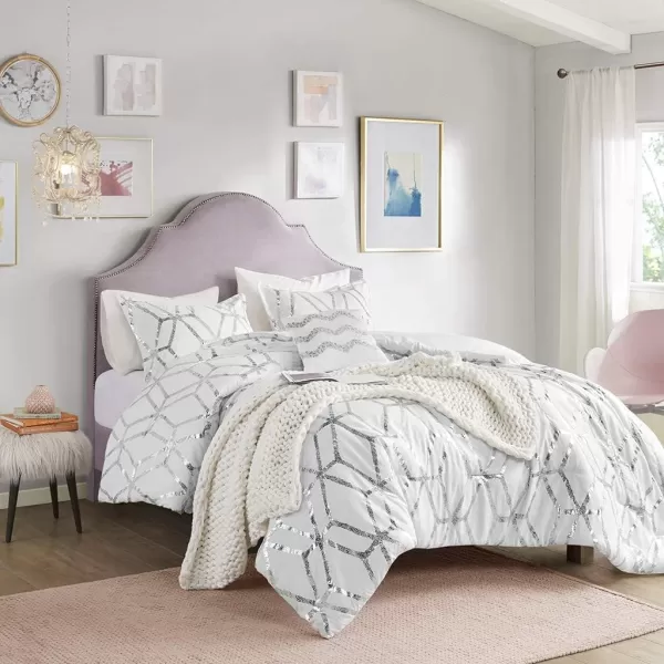 Comfort Spaces Vivian Comforter Set Ultra Soft All Season Lightweight Modern Geometric Glam Metallic Print Bedding Matching Sham Decorative Pillow FullQueen Geometric BlushGoldWhiteSilver