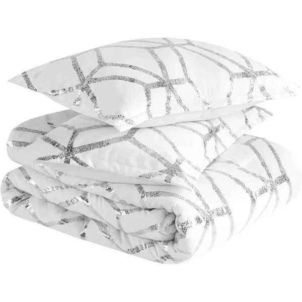 Comfort Spaces Vivian Comforter Set Ultra Soft All Season Lightweight Modern Geometric Glam Metallic Print Bedding Matching Sham Decorative Pillow FullQueen Geometric BlushGoldWhiteSilver