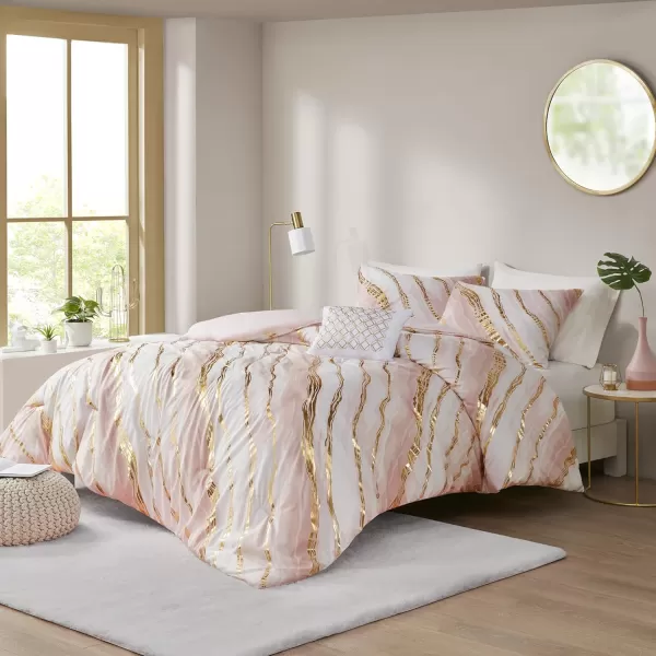 Comfort Spaces Vivian Comforter Set Ultra Soft All Season Lightweight Modern Geometric Glam Metallic Print Bedding Matching Sham Decorative Pillow FullQueen Geometric BlushGoldMarble Blush