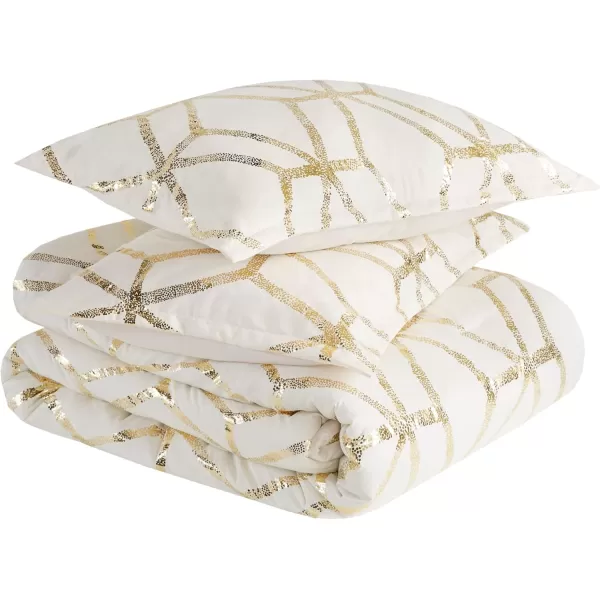 Comfort Spaces Vivian Comforter Set Ultra Soft All Season Lightweight Modern Geometric Glam Metallic Print Bedding Matching Sham Decorative Pillow FullQueen Geometric BlushGoldIvoryGold