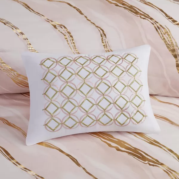 Comfort Spaces Vivian Comforter Set Ultra Soft All Season Lightweight Modern Geometric Glam Metallic Print Bedding Matching Sham Decorative Pillow FullQueen Geometric BlushGoldMarble Blush
