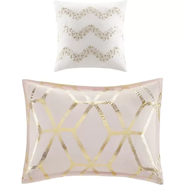 Comfort Spaces Vivian Comforter Set Ultra Soft All Season Lightweight Modern Geometric Glam Metallic Print Bedding Matching Sham Decorative Pillow FullQueen Geometric BlushGoldBlushGold