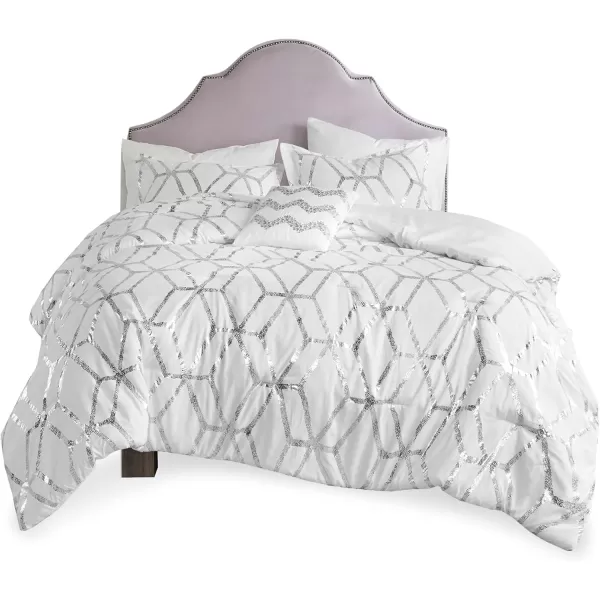 Comfort Spaces Vivian Comforter Set Ultra Soft All Season Lightweight Modern Geometric Glam Metallic Print Bedding Matching Sham Decorative Pillow FullQueen Geometric BlushGoldWhiteSilver