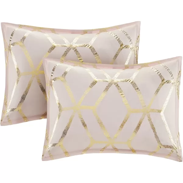 Comfort Spaces Vivian Comforter Set Ultra Soft All Season Lightweight Modern Geometric Glam Metallic Print Bedding Matching Sham Decorative Pillow FullQueen Geometric BlushGoldBlushGold