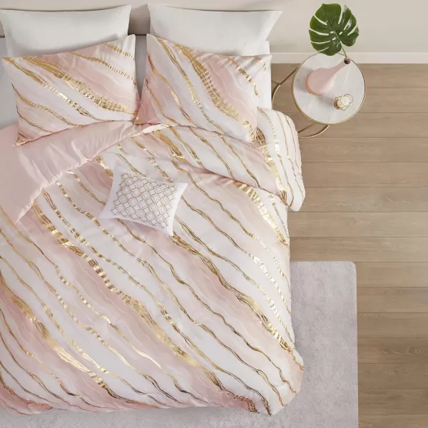 Comfort Spaces Vivian Comforter Set Ultra Soft All Season Lightweight Modern Geometric Glam Metallic Print Bedding Matching Sham Decorative Pillow FullQueen Geometric BlushGoldMarble Blush