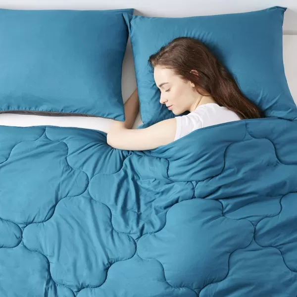 Comfort Spaces Vixie Reversible Comforter Set  Trendy Vibrant Color with Geometric Quilted Cover Lightweight All Season Down Alternative Cozy Bedding Sham NavyCharcoal TwinTwin XL 2 pieceTealCharcoal
