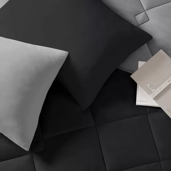 Comfort Spaces Vixie Reversible Comforter Set  Trendy Vibrant Color with Geometric Quilted Cover Lightweight All Season Down Alternative Cozy Bedding Sham NavyCharcoal TwinTwin XL 2 pieceBlackGray