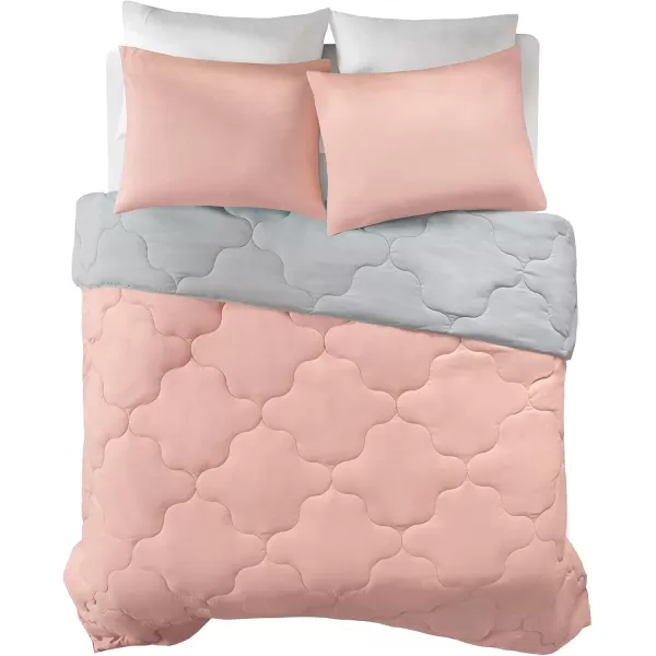 Comfort Spaces Vixie Reversible Comforter Set  Trendy Vibrant Color with Geometric Quilted Cover Lightweight All Season Down Alternative Cozy Bedding Sham NavyCharcoal TwinTwin XL 2 pieceCoralGray