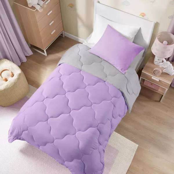 Comfort Spaces Vixie Reversible Comforter Set  Trendy Vibrant Color with Geometric Quilted Cover Lightweight All Season Down Alternative Cozy Bedding Sham NavyCharcoal TwinTwin XL 2 pieceLavendarGray
