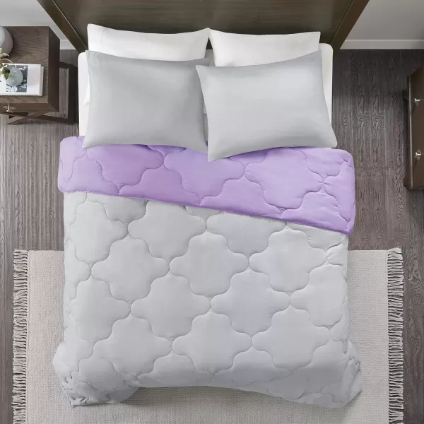 Comfort Spaces Vixie Reversible Comforter Set  Trendy Vibrant Color with Geometric Quilted Cover Lightweight All Season Down Alternative Cozy Bedding Sham NavyCharcoal TwinTwin XL 2 pieceLavendarGray