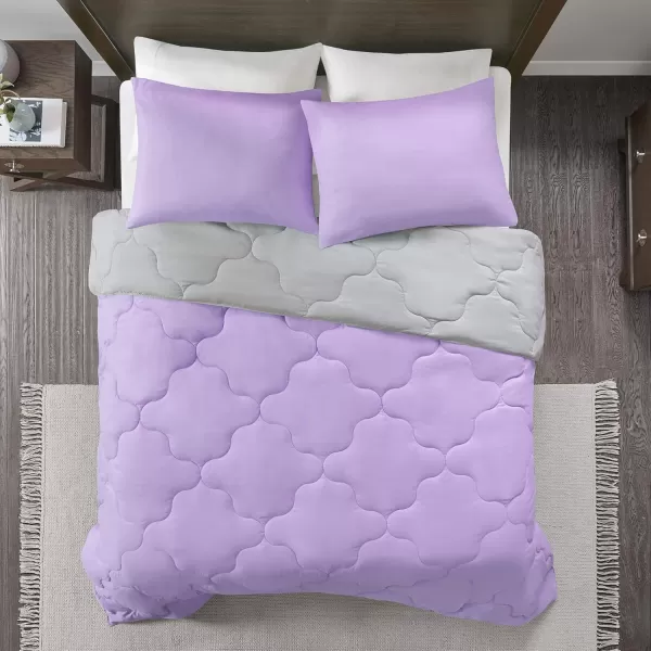 Comfort Spaces Vixie Reversible Comforter Set  Trendy Vibrant Color with Geometric Quilted Cover Lightweight All Season Down Alternative Cozy Bedding Sham NavyCharcoal TwinTwin XL 2 pieceLavendarGray