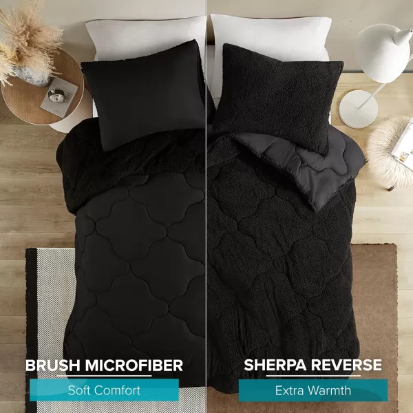 Comfort Spaces Vixie Reversible Comforter Set  Trendy Vibrant Color with Geometric Quilted Cover Lightweight All Season Down Alternative Cozy Bedding Sham NavyCharcoal TwinTwin XL 2 pieceBlackBlack Sherpa