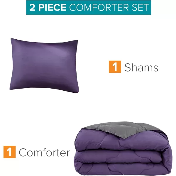 Comfort Spaces Vixie Reversible Comforter Set  Trendy Vibrant Color with Geometric Quilted Cover Lightweight All Season Down Alternative Cozy Bedding Sham NavyCharcoal TwinTwin XL 2 piecePurpleCharcoal