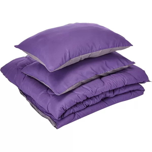 Comfort Spaces Vixie Reversible Comforter Set  Trendy Vibrant Color with Geometric Quilted Cover Lightweight All Season Down Alternative Cozy Bedding Sham NavyCharcoal TwinTwin XL 2 piecePurpleCharcoal