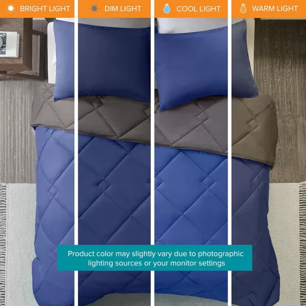 Comfort Spaces Vixie Reversible Comforter Set  Trendy Vibrant Color with Geometric Quilted Cover Lightweight All Season Down Alternative Cozy Bedding Sham NavyCharcoal TwinTwin XL 2 pieceNavyCharcoal