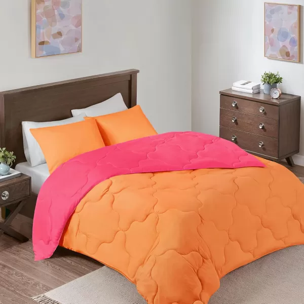 Comfort Spaces Vixie Reversible Comforter Set  Trendy Vibrant Color with Geometric Quilted Cover Lightweight All Season Down Alternative Cozy Bedding Sham NavyCharcoal TwinTwin XL 2 piecePinkOrange
