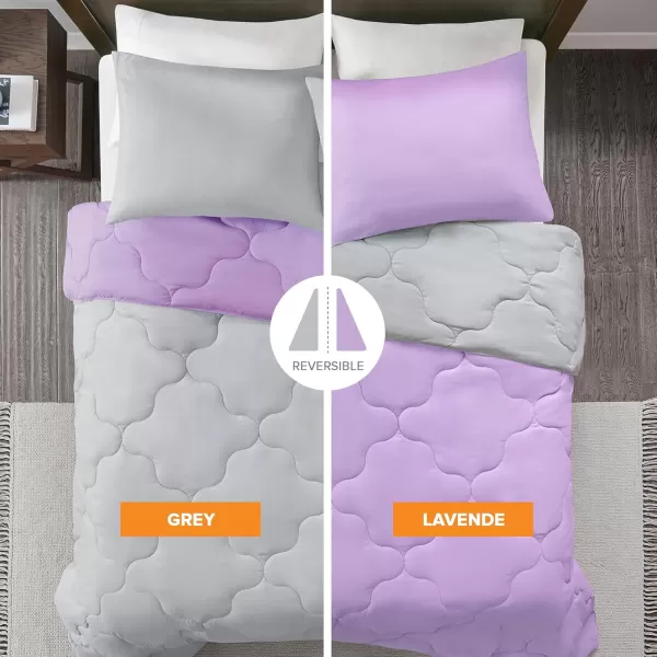 Comfort Spaces Vixie Reversible Comforter Set  Trendy Vibrant Color with Geometric Quilted Cover Lightweight All Season Down Alternative Cozy Bedding Sham NavyCharcoal TwinTwin XL 2 pieceLavendarGray