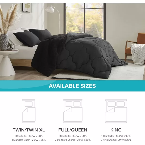 Comfort Spaces Vixie Reversible Comforter Set  Trendy Vibrant Color with Geometric Quilted Cover Lightweight All Season Down Alternative Cozy Bedding Sham NavyCharcoal TwinTwin XL 2 pieceBlackBlack Sherpa