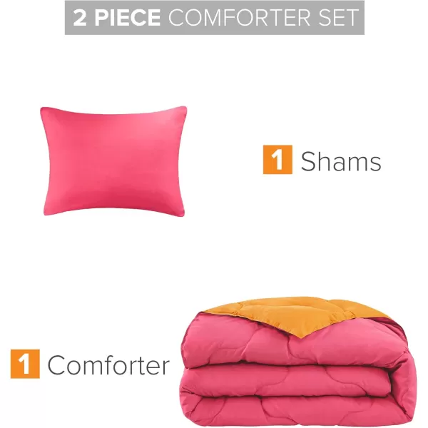 Comfort Spaces Vixie Reversible Comforter Set  Trendy Vibrant Color with Geometric Quilted Cover Lightweight All Season Down Alternative Cozy Bedding Sham NavyCharcoal TwinTwin XL 2 piecePinkOrange