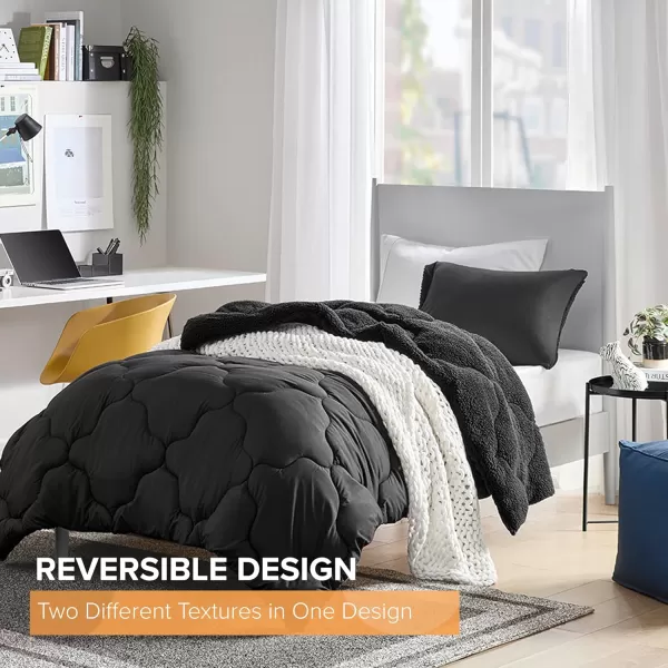 Comfort Spaces Vixie Reversible Comforter Set  Trendy Vibrant Color with Geometric Quilted Cover Lightweight All Season Down Alternative Cozy Bedding Sham NavyCharcoal TwinTwin XL 2 pieceBlackBlack Sherpa
