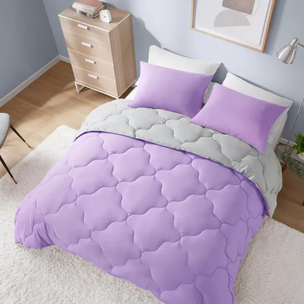 Comfort Spaces Vixie Reversible Comforter Set  Trendy Vibrant Color with Geometric Quilted Cover Lightweight All Season Down Alternative Cozy Bedding Sham NavyCharcoal TwinTwin XL 2 pieceLavendarGray