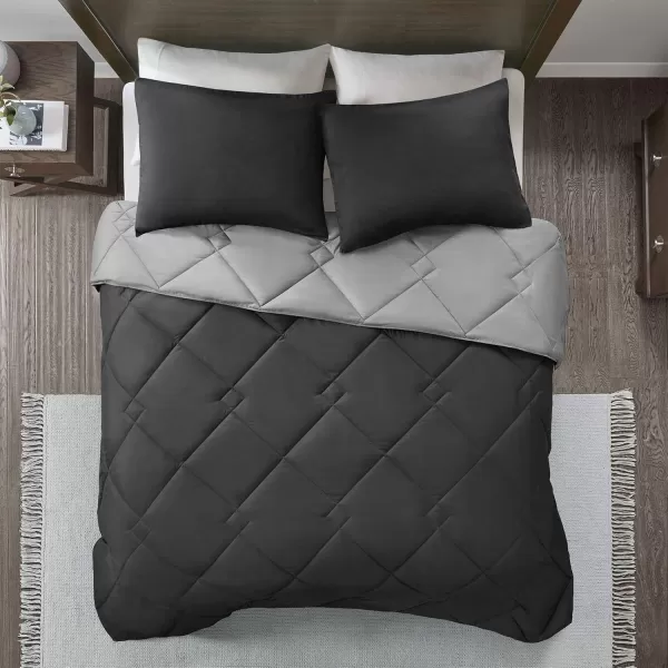 Comfort Spaces Vixie Reversible Comforter Set  Trendy Vibrant Color with Geometric Quilted Cover Lightweight All Season Down Alternative Cozy Bedding Sham NavyCharcoal TwinTwin XL 2 pieceBlackGray