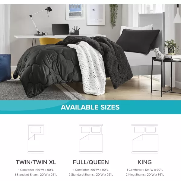 Comfort Spaces Vixie Reversible Comforter Set  Trendy Vibrant Color with Geometric Quilted Cover Lightweight All Season Down Alternative Cozy Bedding Sham NavyCharcoal TwinTwin XL 2 pieceBlackBlack Sherpa