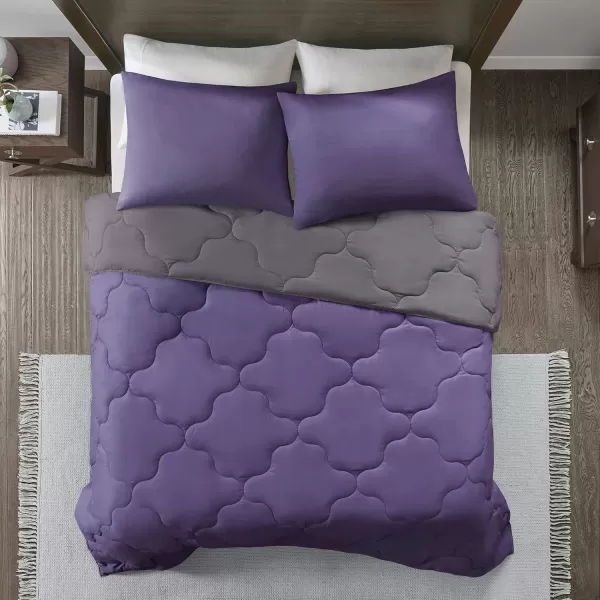 Comfort Spaces Vixie Reversible Comforter Set  Trendy Vibrant Color with Geometric Quilted Cover Lightweight All Season Down Alternative Cozy Bedding Sham NavyCharcoal TwinTwin XL 2 piecePurpleCharcoal
