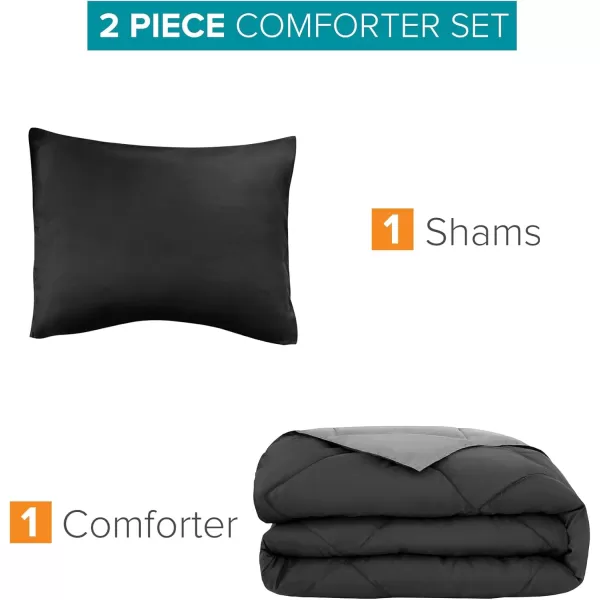 Comfort Spaces Vixie Reversible Comforter Set  Trendy Vibrant Color with Geometric Quilted Cover Lightweight All Season Down Alternative Cozy Bedding Sham NavyCharcoal TwinTwin XL 2 pieceBlackGray