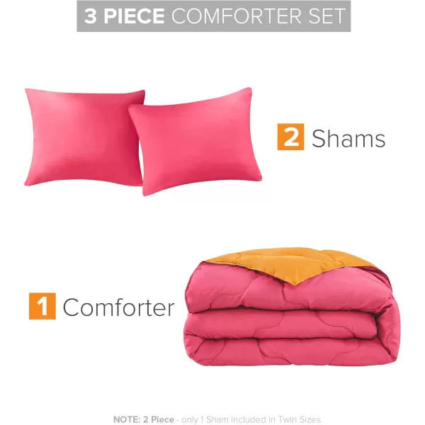 Comfort Spaces Vixie Reversible Comforter Set  Trendy Vibrant Color with Geometric Quilted Cover Lightweight All Season Down Alternative Cozy Bedding Sham NavyCharcoal TwinTwin XL 2 piecePinkOrange