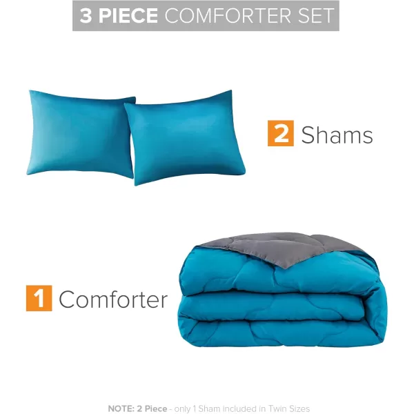 Comfort Spaces Vixie Reversible Comforter Set  Trendy Vibrant Color with Geometric Quilted Cover Lightweight All Season Down Alternative Cozy Bedding Sham NavyCharcoal TwinTwin XL 2 pieceTealCharcoal