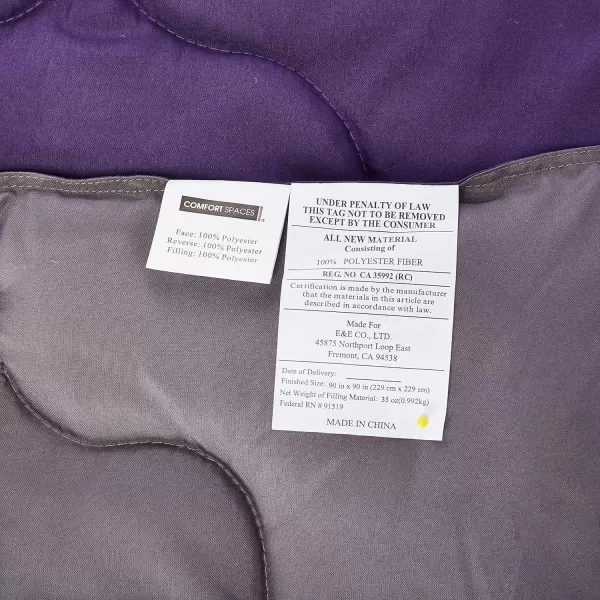 Comfort Spaces Vixie Reversible Comforter Set  Trendy Vibrant Color with Geometric Quilted Cover Lightweight All Season Down Alternative Cozy Bedding Sham NavyCharcoal TwinTwin XL 2 piecePurpleCharcoal