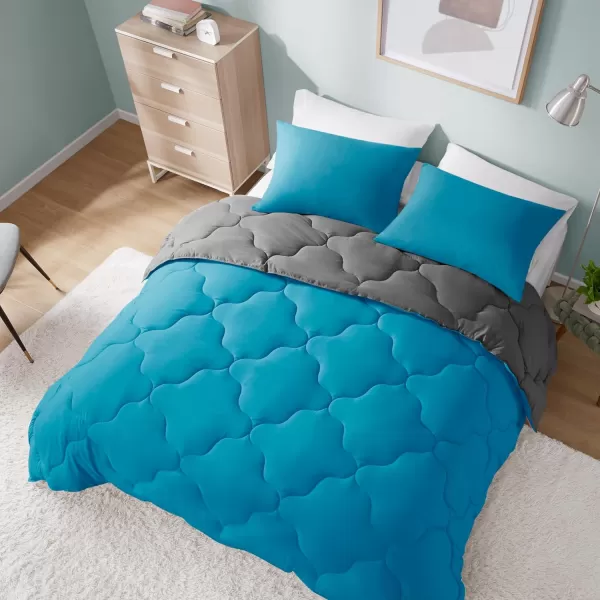 Comfort Spaces Vixie Reversible Comforter Set  Trendy Vibrant Color with Geometric Quilted Cover Lightweight All Season Down Alternative Cozy Bedding Sham NavyCharcoal TwinTwin XL 2 pieceTealCharcoal