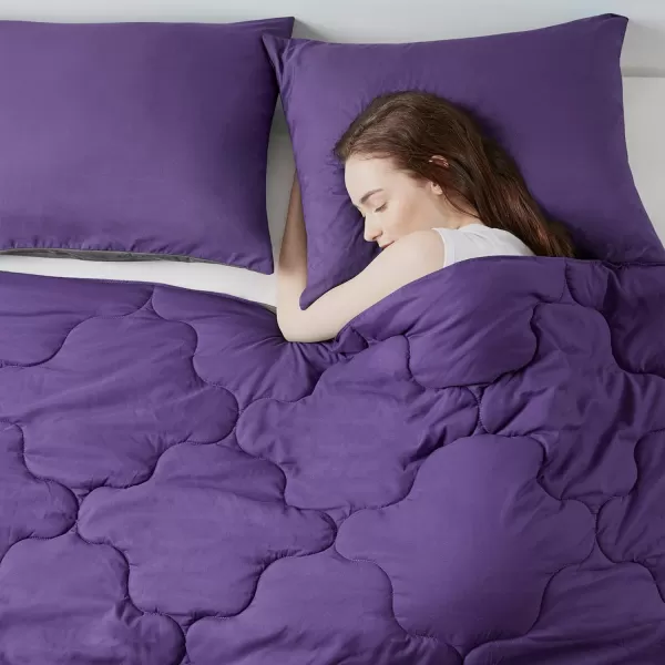 Comfort Spaces Vixie Reversible Comforter Set  Trendy Vibrant Color with Geometric Quilted Cover Lightweight All Season Down Alternative Cozy Bedding Sham NavyCharcoal TwinTwin XL 2 piecePurpleCharcoal