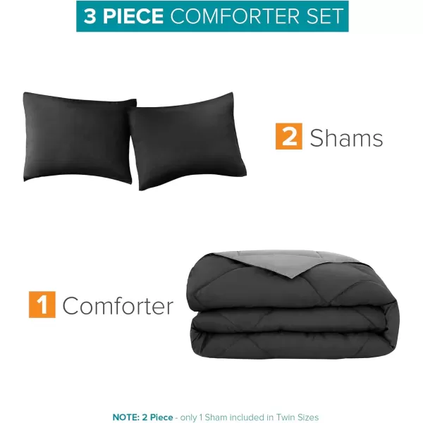 Comfort Spaces Vixie Reversible Comforter Set  Trendy Vibrant Color with Geometric Quilted Cover Lightweight All Season Down Alternative Cozy Bedding Sham NavyCharcoal TwinTwin XL 2 pieceBlackGray