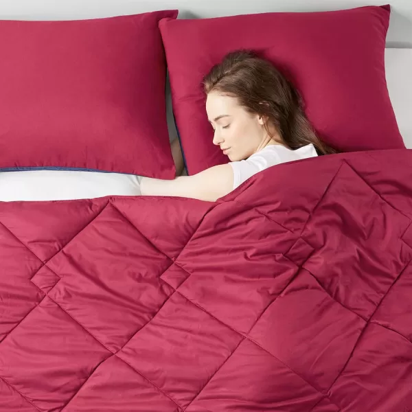 Comfort Spaces Vixie Reversible Comforter Set  Trendy Vibrant Color with Geometric Quilted Cover Lightweight All Season Down Alternative Cozy Bedding Sham NavyCharcoal TwinTwin XL 2 pieceRedNavy